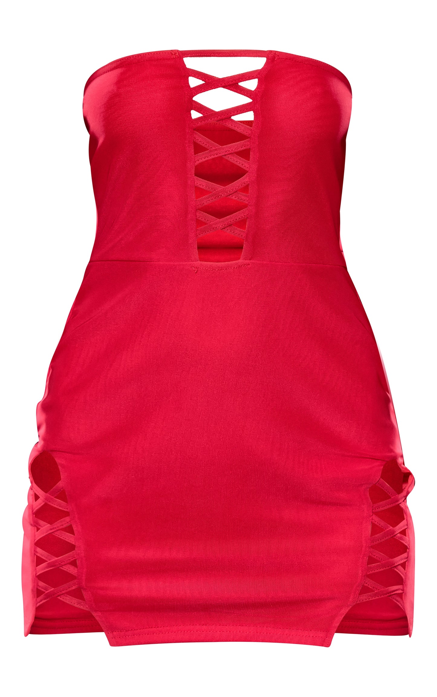 Next Day Delivery Before 10 pm Petite Red Lace Up Detail Bandeau Mini Dress