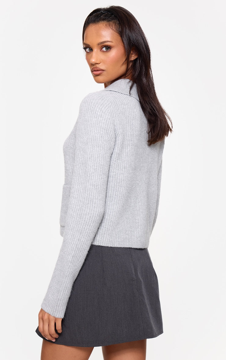 Beige Soft Textured Knit Button Up Collar Detail Cardigan Next Day Delivery Before 10 pm