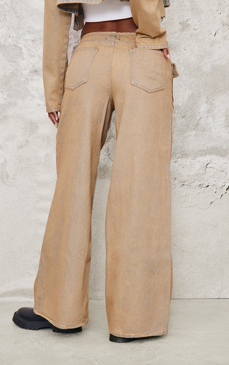Brown Acid Wash Pocket Detail Frayed Hem Wide Leg Jean Next Day Delivery Before 10 pm