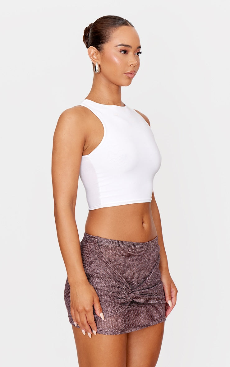 Gold Metallic Knit Knot Detail Mini Skirt Next Day Delivery Before 10PM