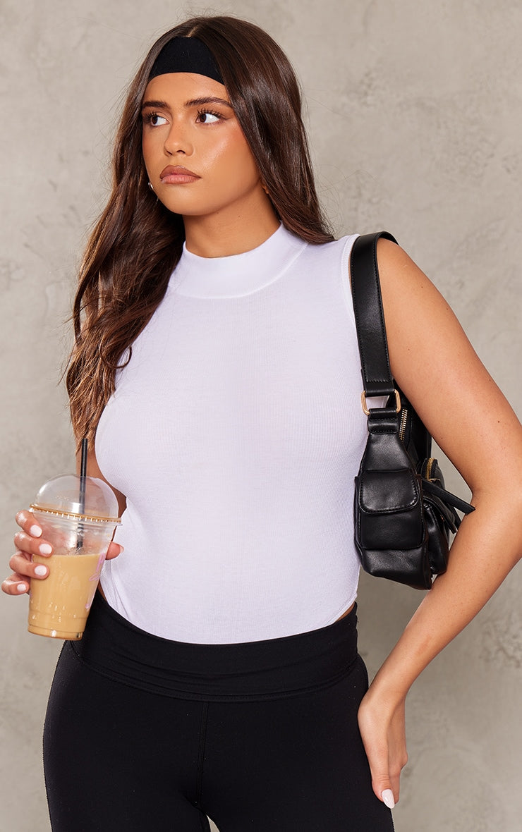 Next Day Delivery Before 10 PM Black Rib High Neck Sleeveless Bodysuit