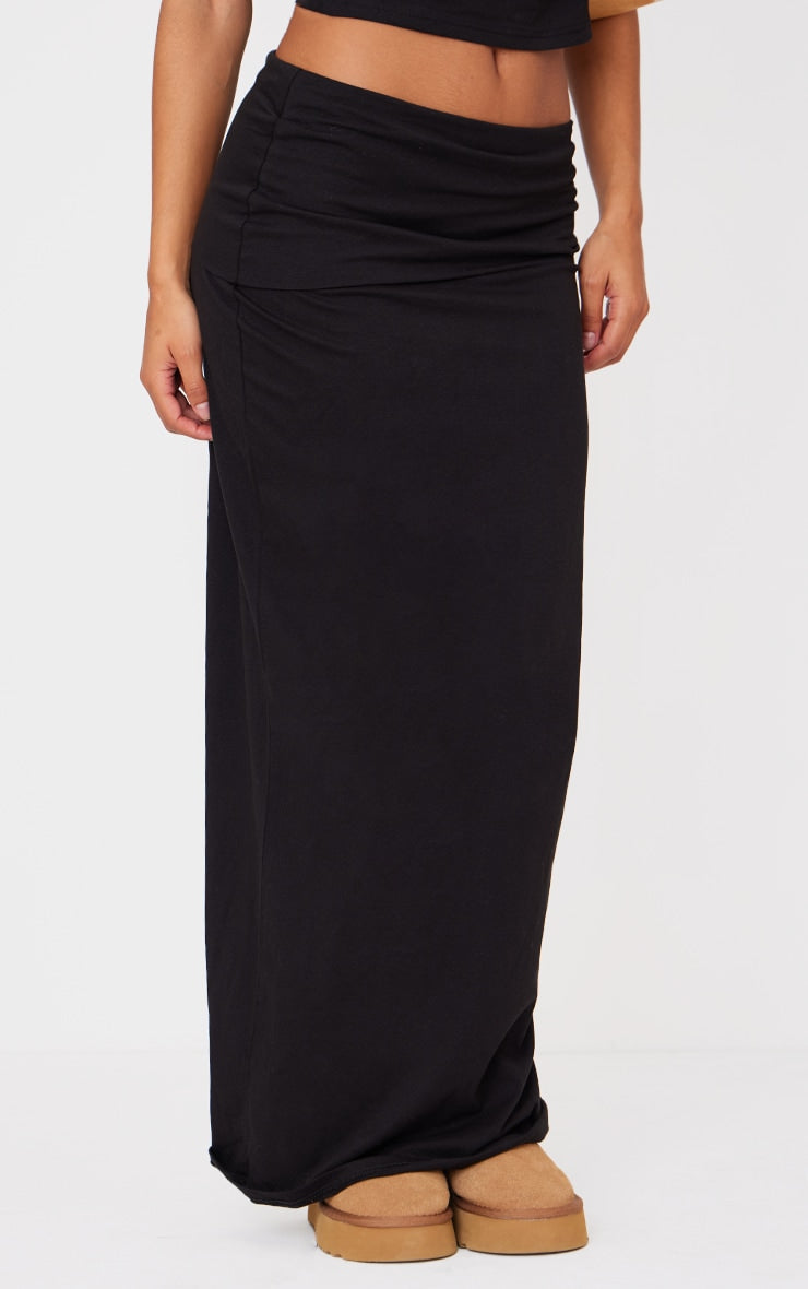 Black Foldover Cotton Maxi Skirt Next Day Before 10 PM