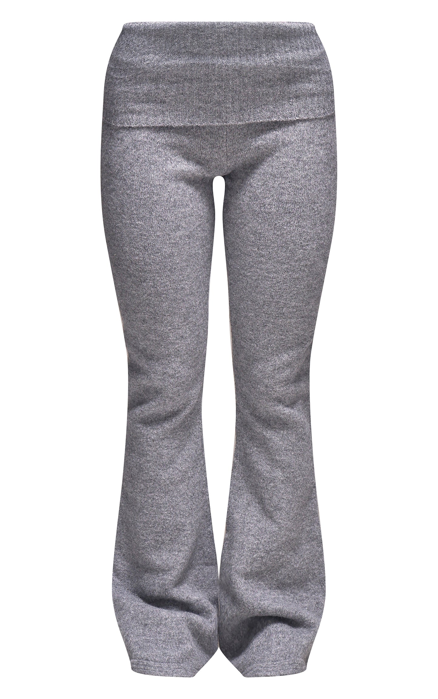 Ash Grey Melange Soft Knit Foldover Waist Flared Trousers Next Day Delivery