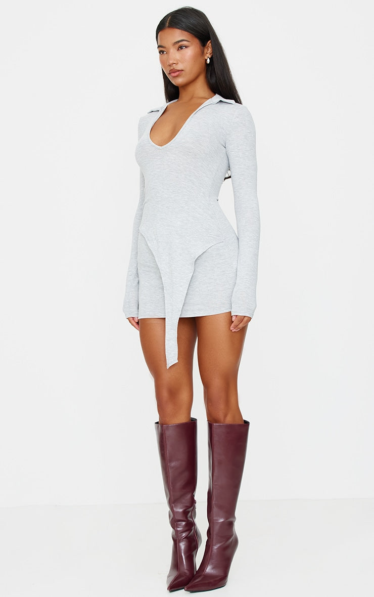 Grey Marl Cotton Jersey Collared Bodycon Dress Next Day Before 10 PM