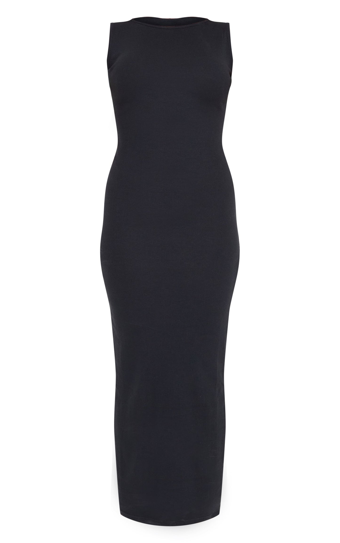 Grey Rib Boat Neck Midaxi Dress