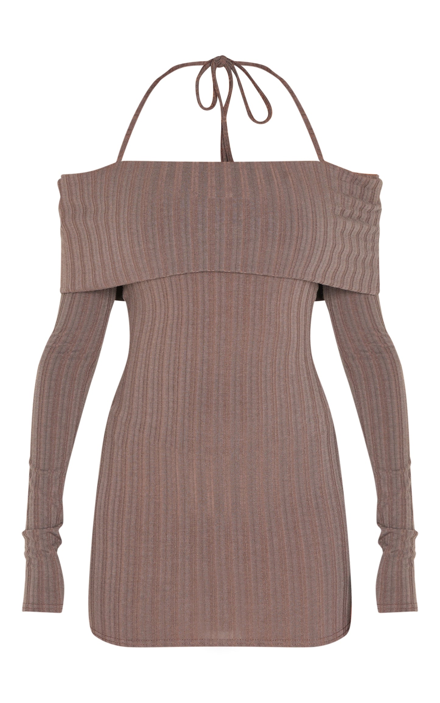 Cream Rib Bardot Fold Over Bodycon Dress
