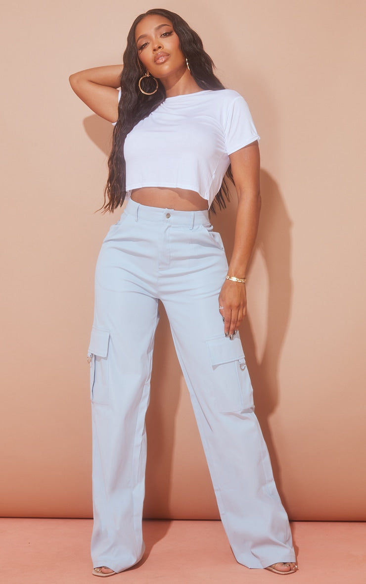 Next Day Delivery Before 10 pm Shape Stone Buckle Detail Cargo Wide Leg Trousers