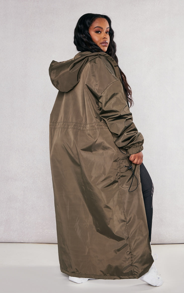 Plus Khaki Toggle Detail Midi Windbreaker Next Day Delivery Before 10PM
