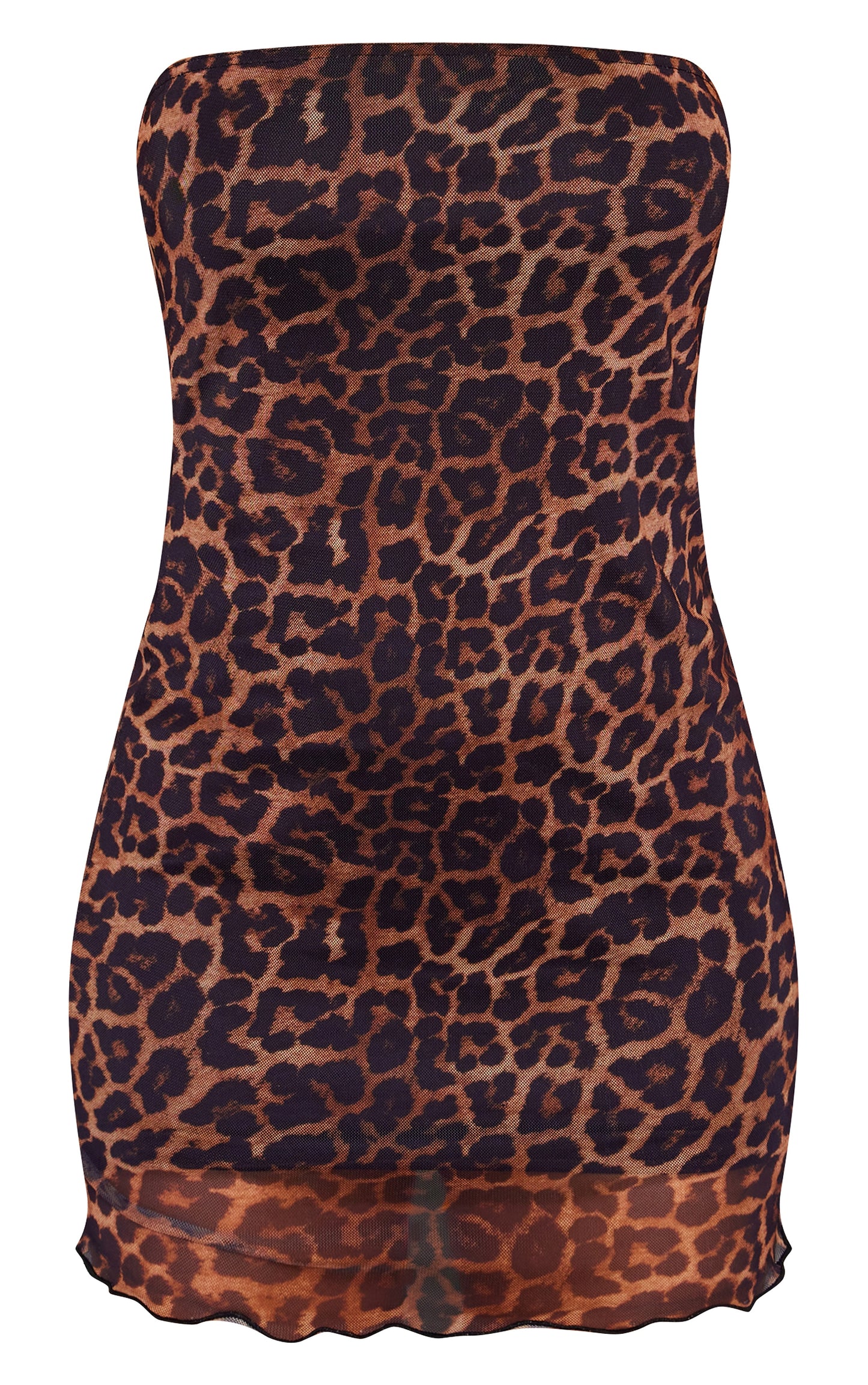 Red Floral Mesh Lettuce Hem Bandeau Bodycon Dress