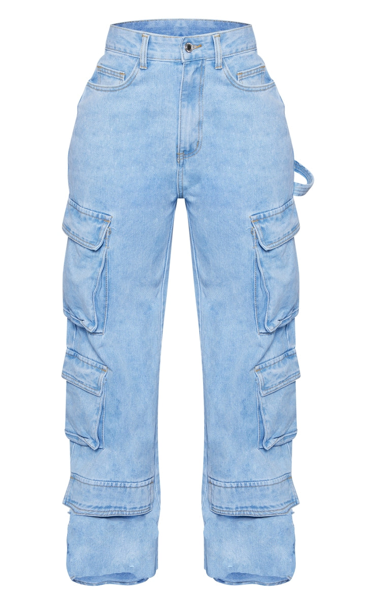Next Day Delivery Before 10 pm Shape Light Blue Wash Pocket Wide Leg Cargo Jeans
