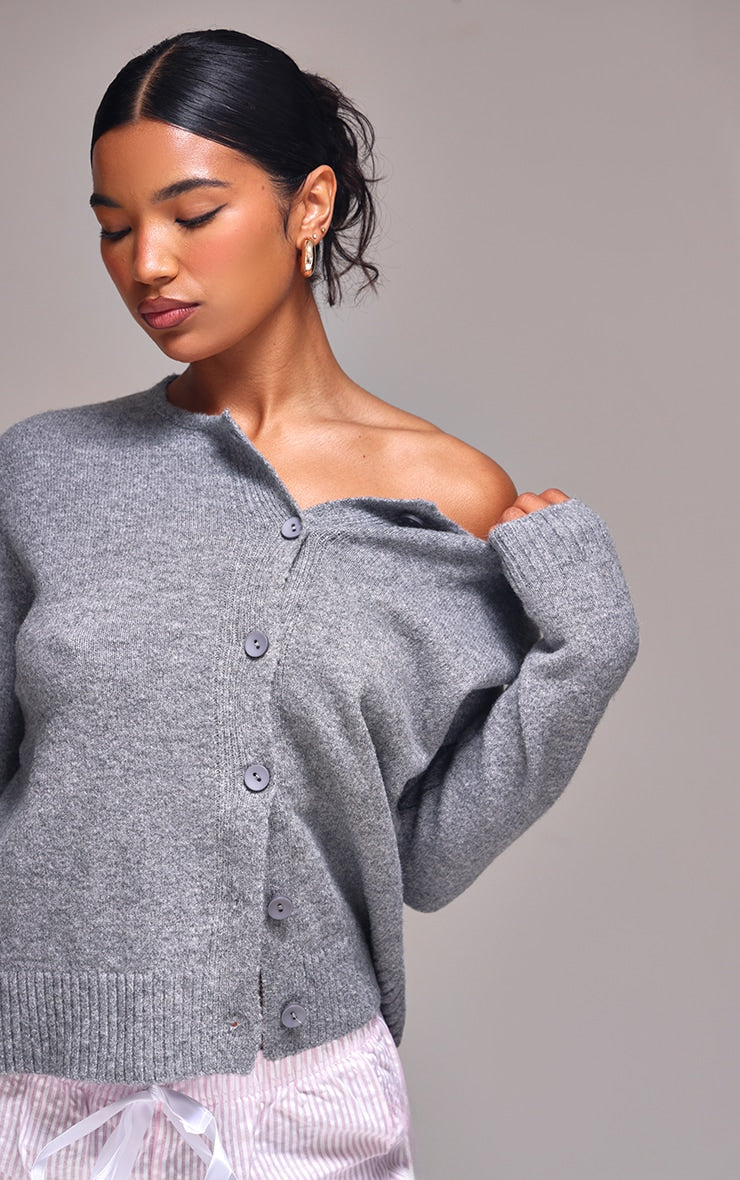 Taupe Melange Soft Knit Basic Button Up Cardigan Next Day Delivery Before 10 pm