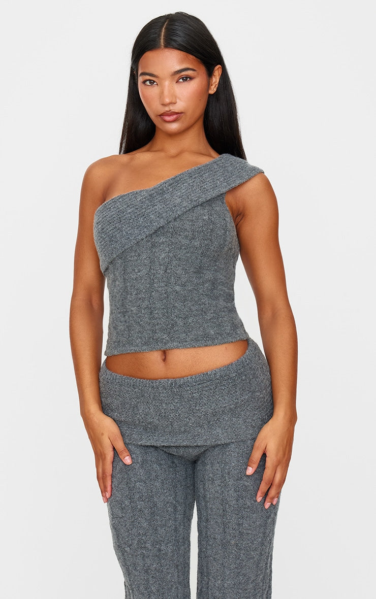 Oatmeal Marl Textured Knit Foldover Bandeau Top Next Day Delivery Before 10PM