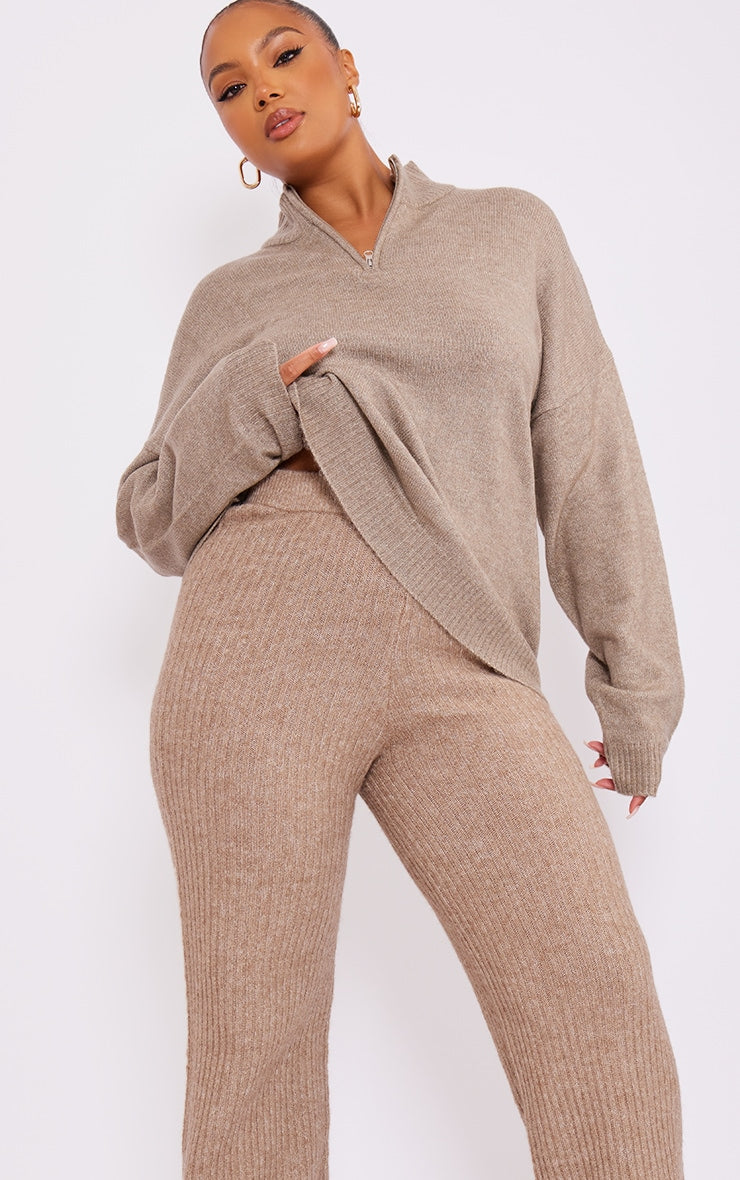 Plus Cream Soft Knit Wide Leg Trousers Next Day Delivery Before 10 pm