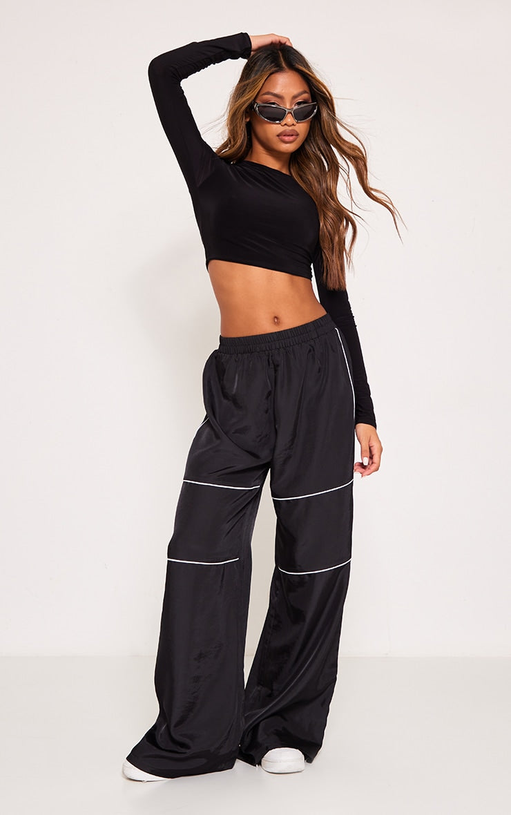 Black Basic Slinky Long Sleeve Crop Top Next Day Delivery Before 10 pm