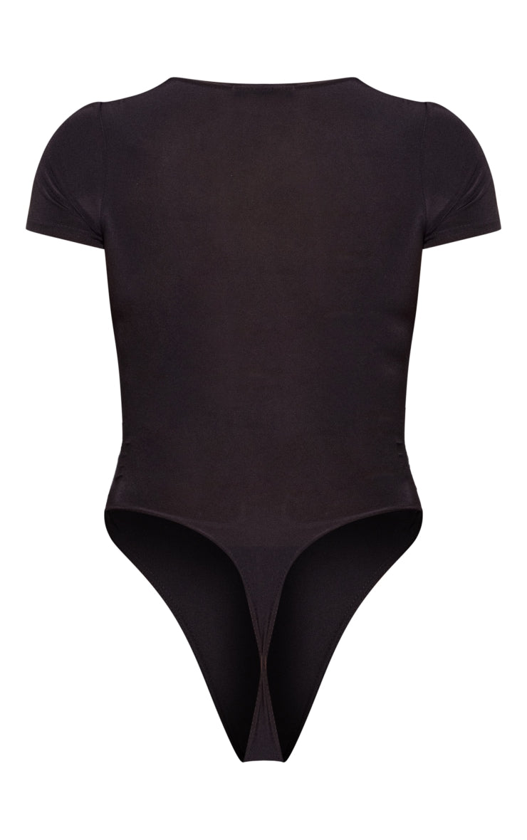 White Basic Slinky Short Sleeve Bodysuit Next Day Delivery Before 10 pm