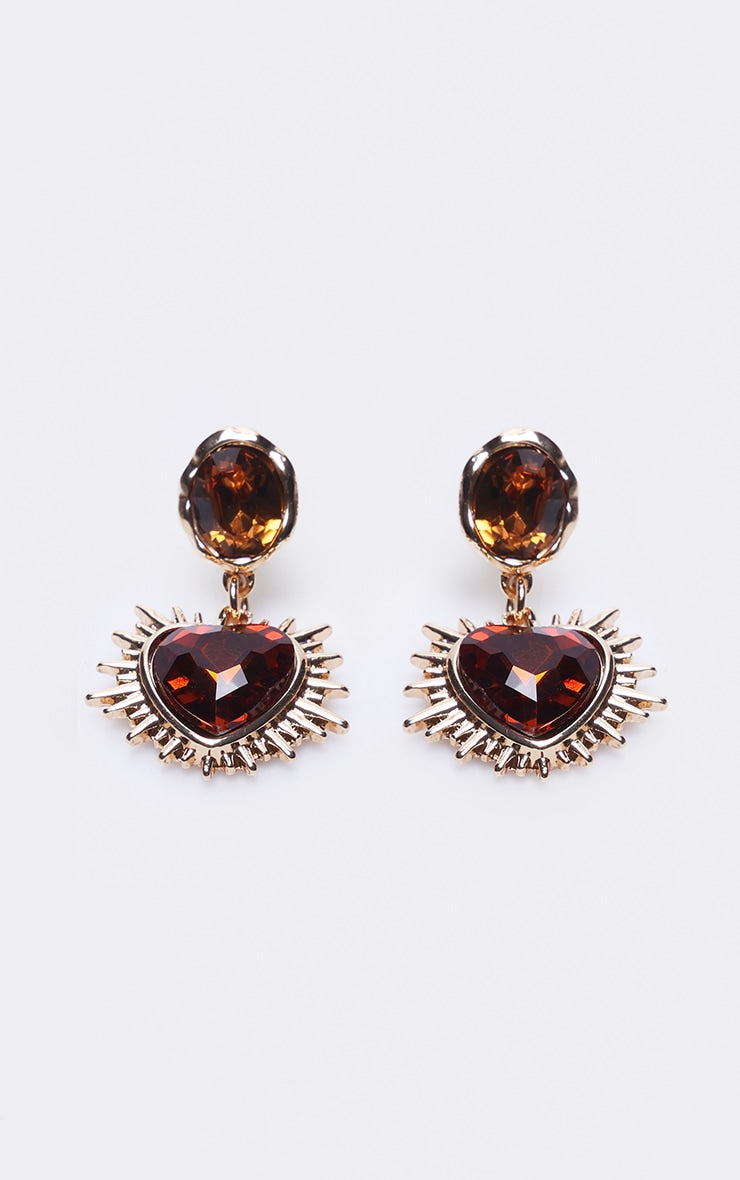 Red Heart Jewel Statement Stud Earrings
