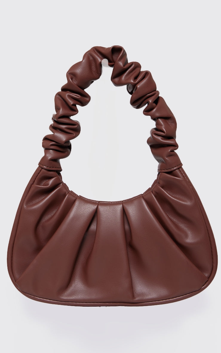 Black Extreme Ruched Handle Shoulder Bag