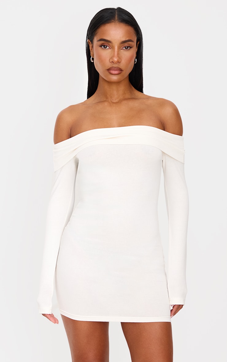 Black Cotton Bardot Fold Over Mini Dress Next Day Delivery Before 10PM