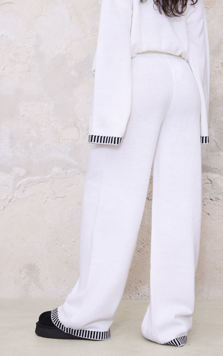 Cream Contrast Stitch Detail Knit Drawstring Waist Trousers Next Day Delivery Before 10 pm