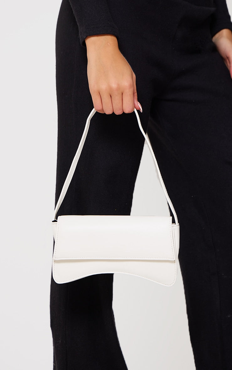 Gold PU Flap Over Baguette Shoulder Bag