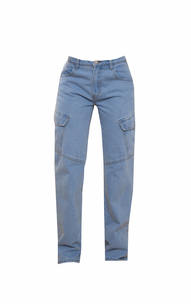 Light Blue Wash Slim Fit Cargo Pocket Boyfriend Jeans Next Day Delivery Before 10 pm