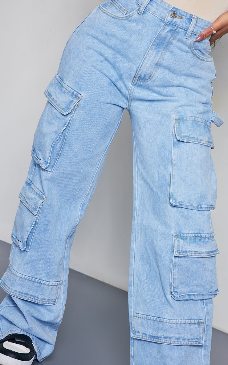 Next Day Delivery Before 10 pm Shape Light Blue Wash Pocket Wide Leg Cargo Jeans