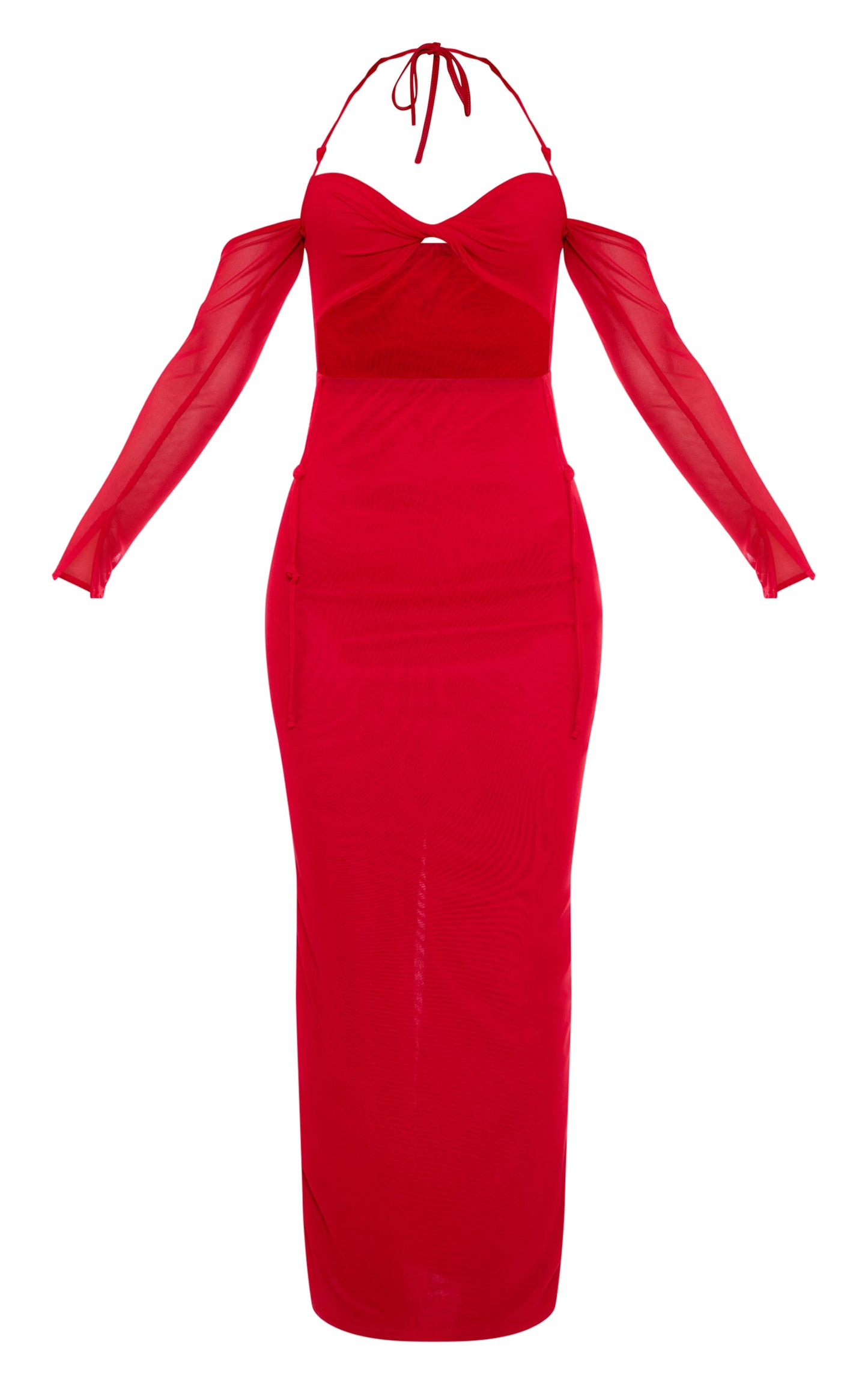 Black Mesh Cut Out Twist Detail Maxi Dress