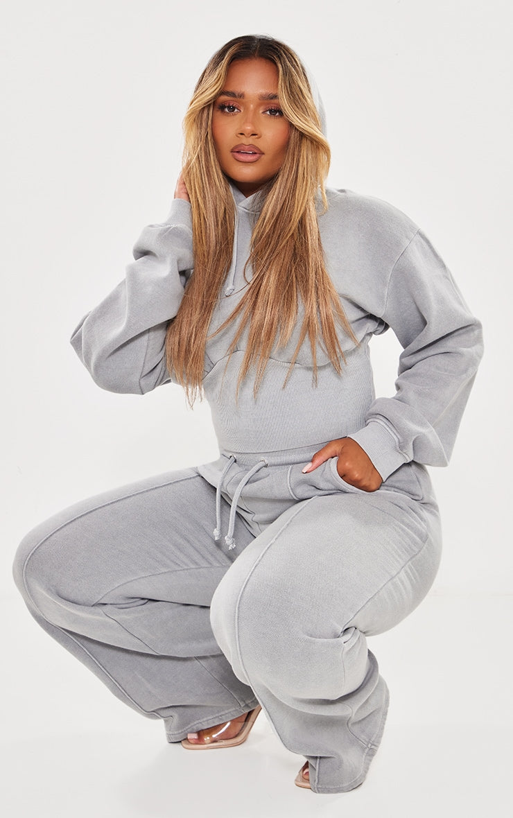 Shape Blue Sweat Cropped Shirred Waist Hoodie Next Day Delivery Before 10 pm