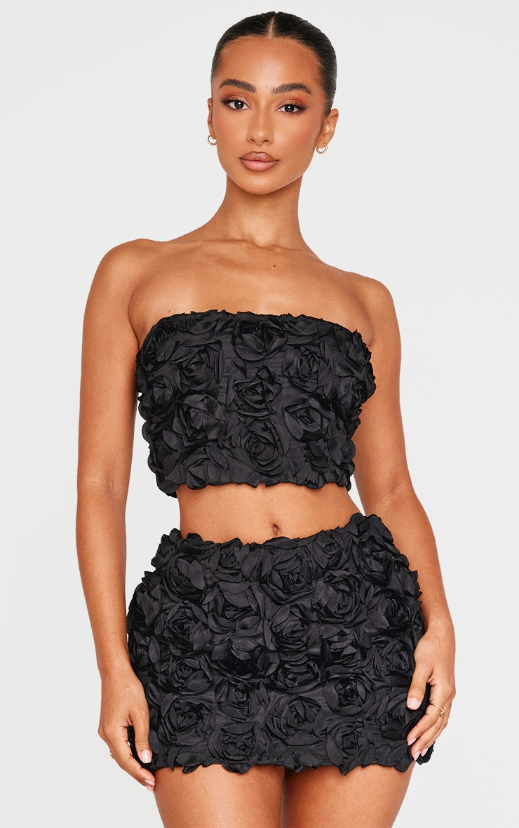 Petite Black Flower Detail Bandeau Top Next Day Delivery Before 10PM