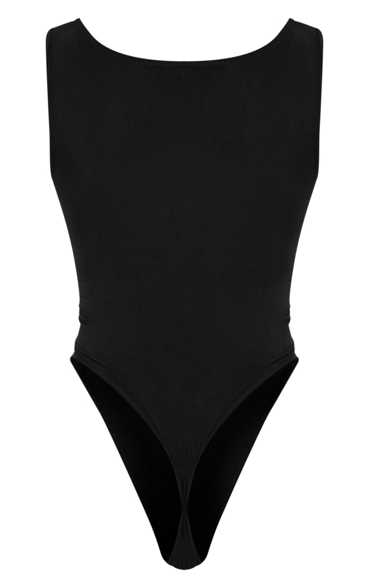 Next Day Delivery Before 10 PM Black Basic Slinky Scoop Neck Bodysuit