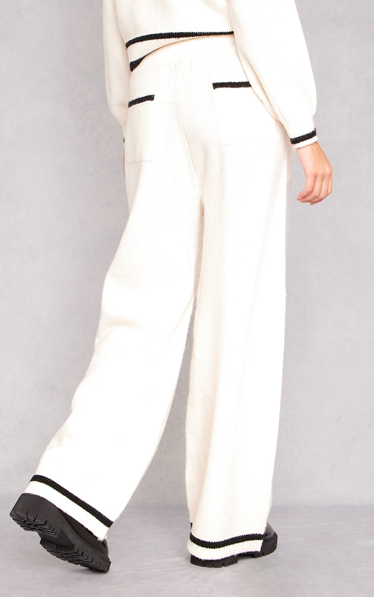 Taupe Soft Knit Contrast Stripe Detail Wide Leg Trousers Next Day Delivery Before 10 pm