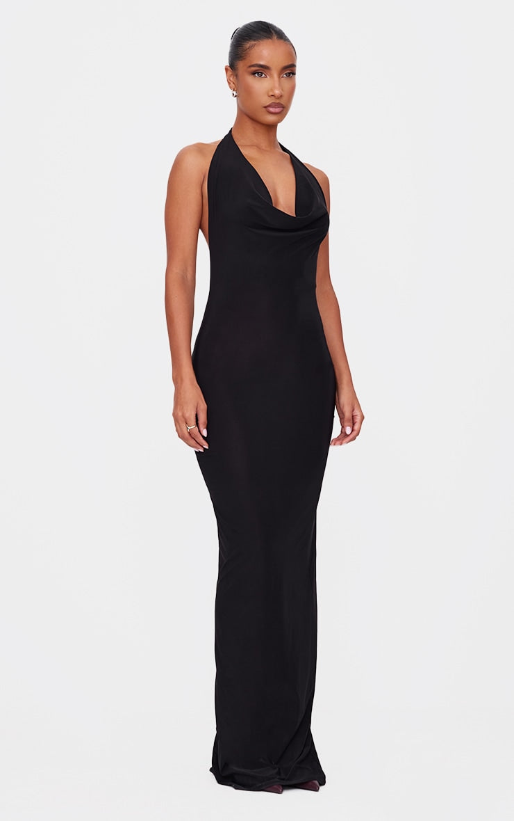 Chocolate Soft Touch Cowl Neck Twist Back Detail Maxi Dress Next Day Delivery