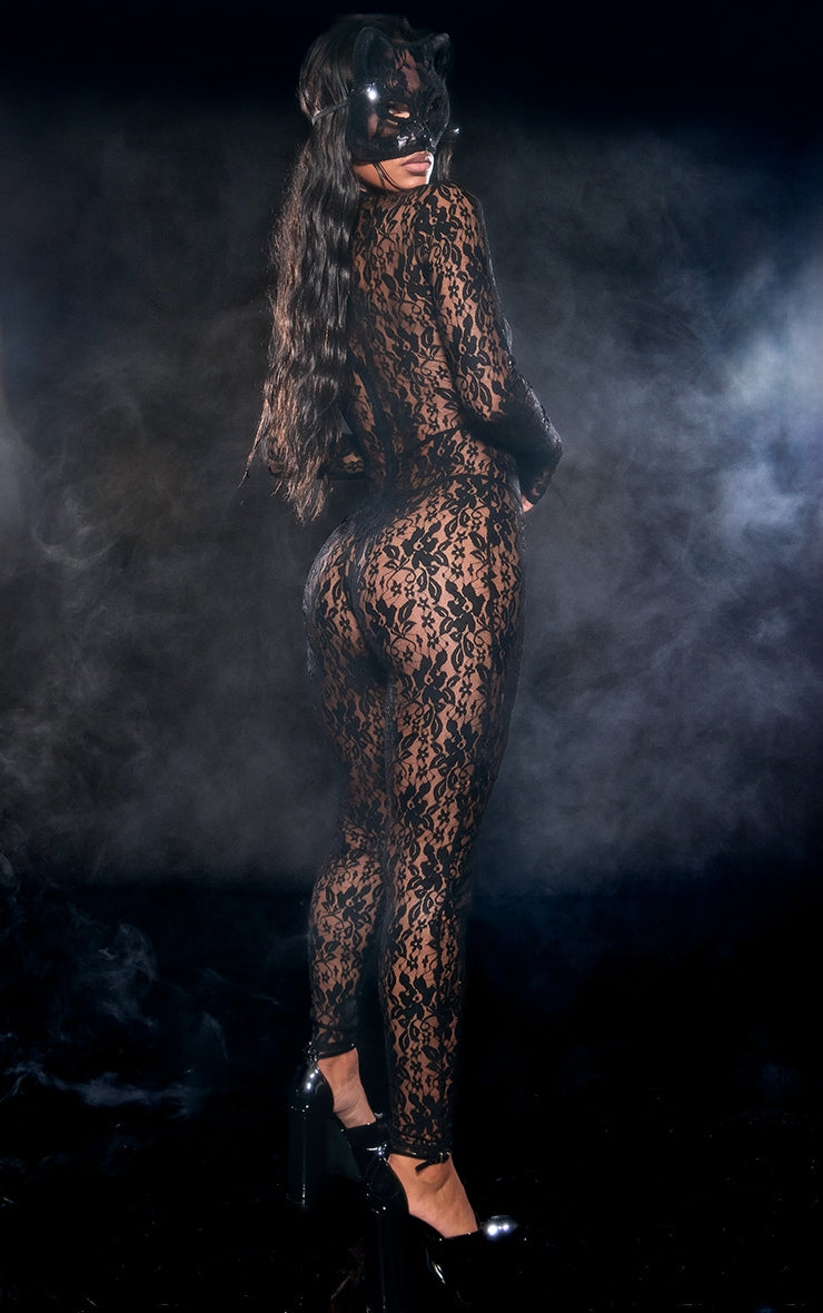Next Day Delivery Before 10 pm Black Lace High Neck Thumb Hole Jumpsuit