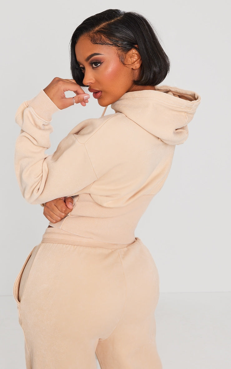 Shape Blue Sweat Cropped Shirred Waist Hoodie Next Day Delivery Before 10 pm