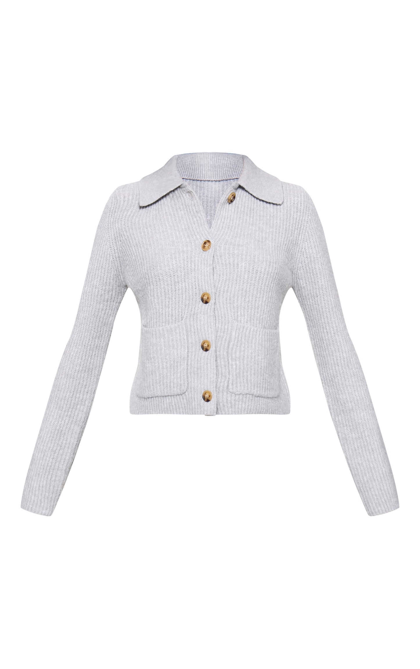 Beige Soft Textured Knit Button Up Collar Detail Cardigan Next Day Delivery Before 10 pm