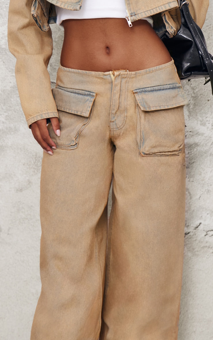 Brown Acid Wash Pocket Detail Frayed Hem Wide Leg Jean Next Day Delivery Before 10 pm