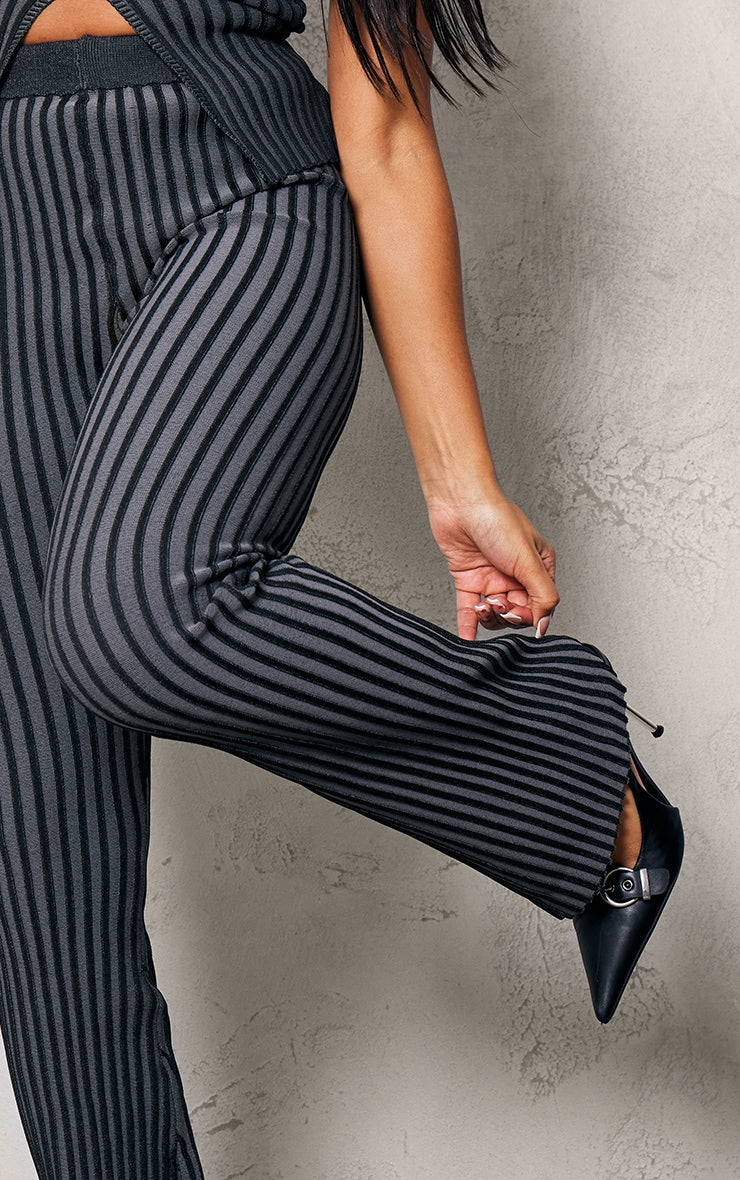 Black Two Tone Knit Flared Trousers Next Day Delivery Before 10 pm