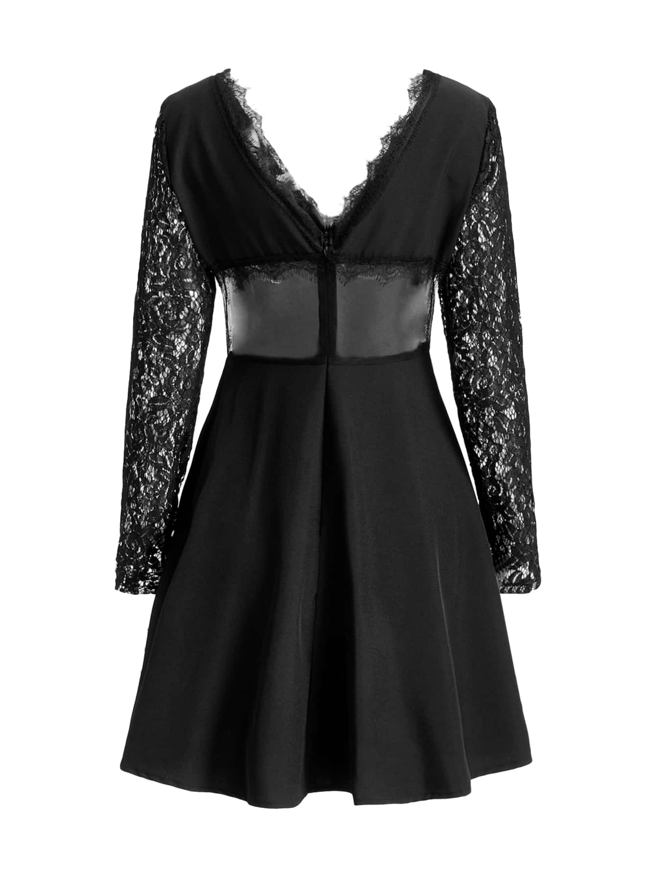 Frenchy Contrast Lace V Neck Dress