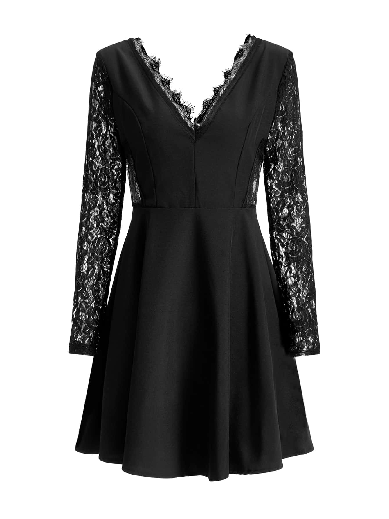 Frenchy Contrast Lace V Neck Dress