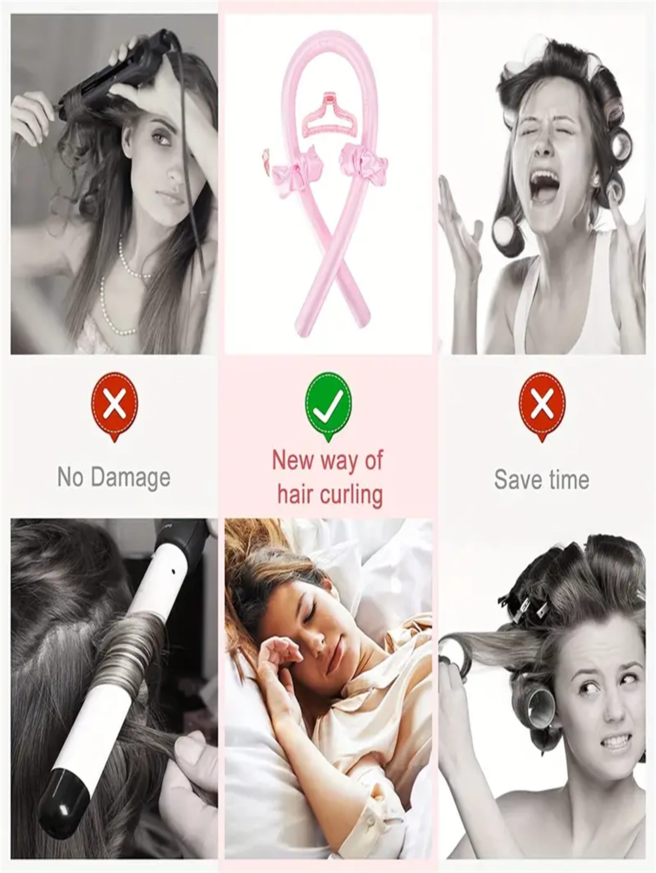 Heatless Curling Rod Headband For Long Hair Rollers For Women, Hair Overnight Curl Wrap Heatless Hair Curling Wrap Kit, Lazy Hair Curler With Scrunchies Hair Claw Clips 1set