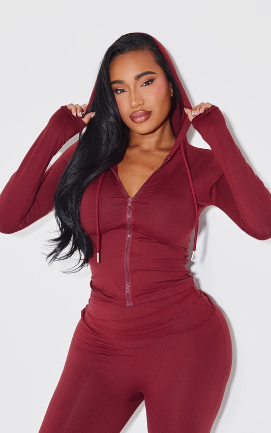 Shape Burgundy Sculpted Zip Through Hoodie Next Day Delivery Before 10 pm