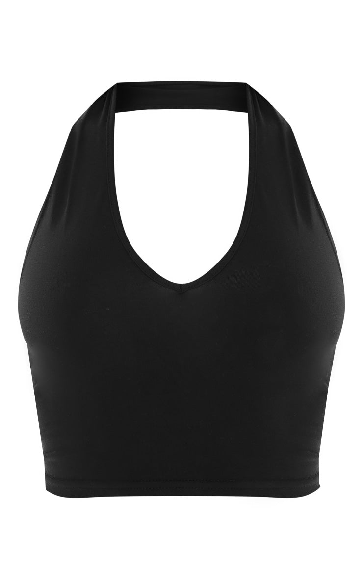 Next Day Delivery Before 10 PM Chic and Simple: Black Basic Cotton Blend Halterneck Crop Top