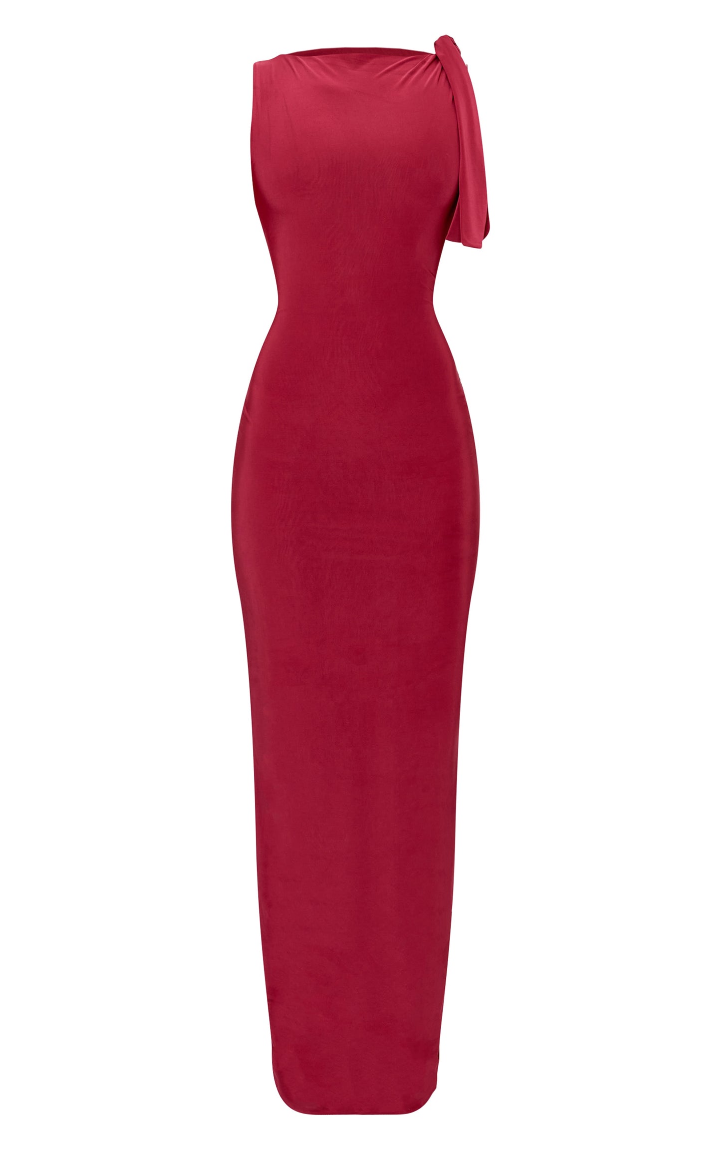 Burgundy Slinky Knot Drape Maxi Dress