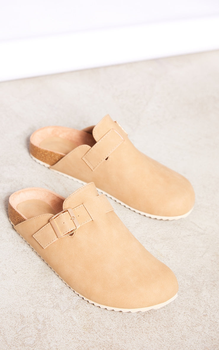 Next Day Delivery Before 10 PM Beige Soft Touch Buckle Detail Mule Clogs - Style and Comfort Combined