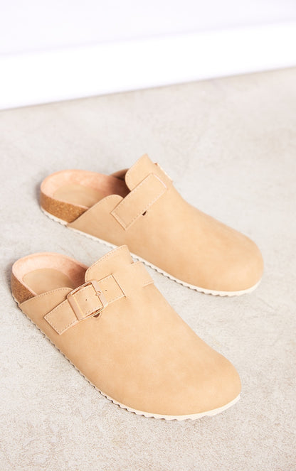 Next Day Delivery Before 10 PM Beige Soft Touch Buckle Detail Mule Clogs - Style and Comfort Combined