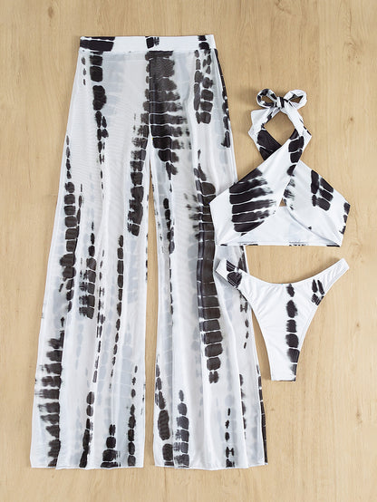 Swim Summer Beach 3pack Tie Dye Criss Cross Bikini Swimsuit & Cover Up Pants