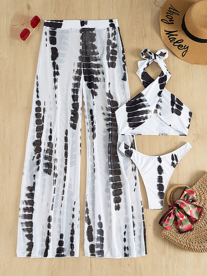 Swim Summer Beach 3pack Tie Dye Criss Cross Bikini Swimsuit & Cover Up Pants