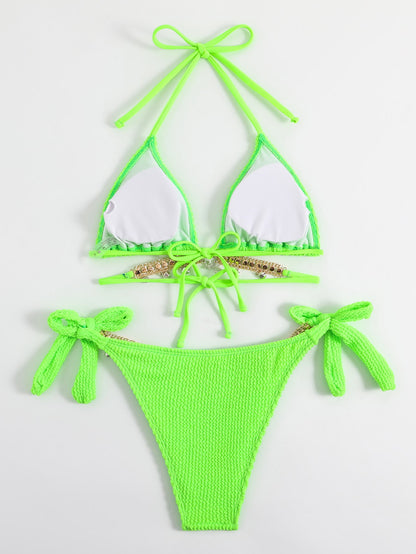 Swim Summer Beach Chain Linked Halter Triangle Bikini Swimsuit