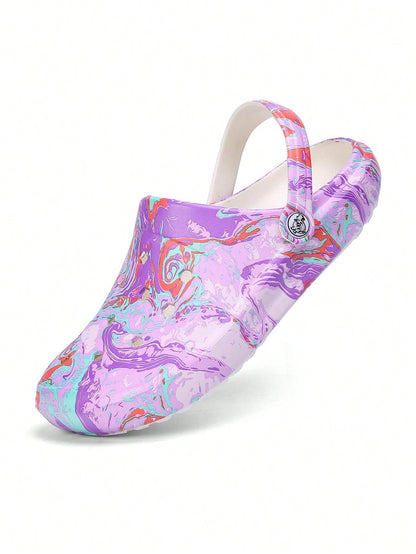 Women's Tie-Dye Pattern Clogs, Slip On Lightweight Two-Way Wear Garden Clogs, Non-Slip Summer Beach Slides