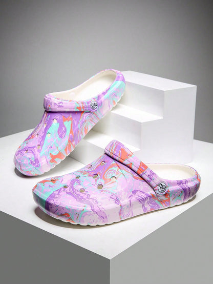 Women's Tie-Dye Pattern Clogs, Slip On Lightweight Two-Way Wear Garden Clogs, Non-Slip Summer Beach Slides